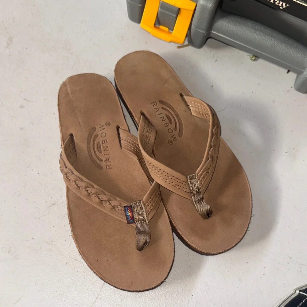 Rainbow Tan Braided Flip-Flops - Picture 1 of 5
